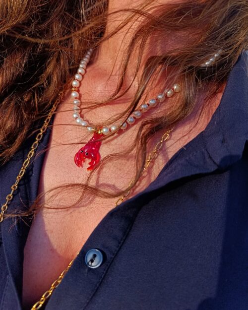 Κοντό Κολιέ με Πέρλες και Murano Καραβίδα