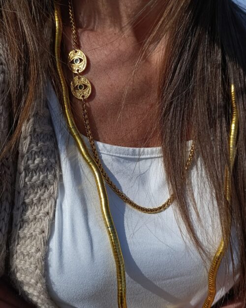 Κολιέ με Αλυσίδα από Ανοξείδωτο Ατσάλι σε Χρυσό Τόνο με Διακοσμητικά Στοιχεία Ματιού