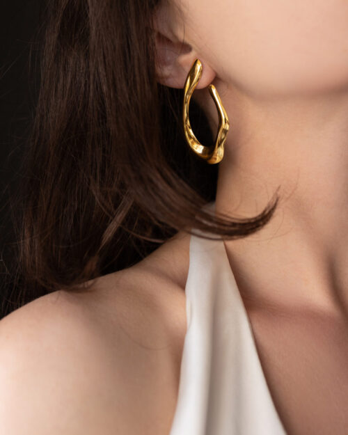 Ατσάλινα Σκουλαρίκια σε Χρυσό Τόνο – Abstract Organic Design