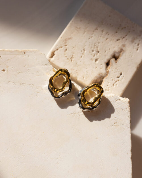 Ατσάλινα Δίχρωμα Σκουλαρίκια σε Χρυσό & Ασημί Τόνο – 2 σε 1 Minimal Design