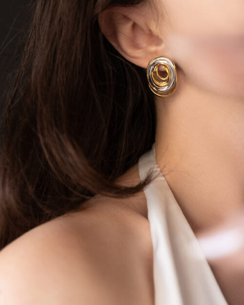 Καρφωτά Δίχρωμα Σκουλαρίκια με Κυκλικό Design – Gold & Silver Tone Minimal Studs