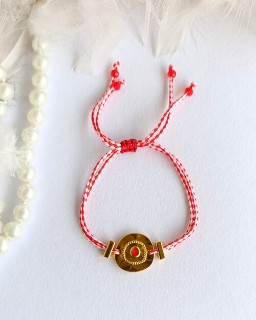 Χειροποίητο Μαρτάκι με Μεταλλικό Στοιχείο & Κόκκινο Σμάλτο σε Χρυσή Απόχρωση