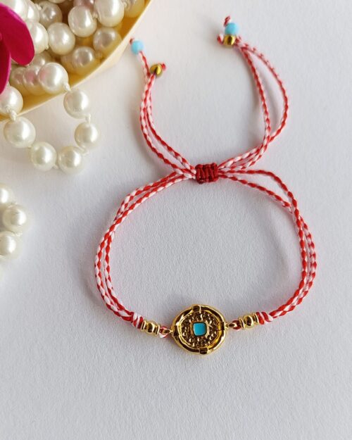 Χειροποίητο Μαρτάκι με Μεταλλικό Στοιχείο & Τυρκουάζ Σμάλτο σε Χρυσή Απόχρωση