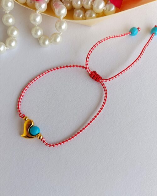 Χειροποίητο Μαρτάκι με Καρδιά & Τυρκουάζ Χαολίτη σε Χρυσή Απόχρωση